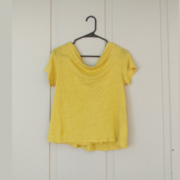 Maeve Anthropologie Horizon Linen open back cap sleeved top Gold Mustard Yellow - Picture 5 of 16